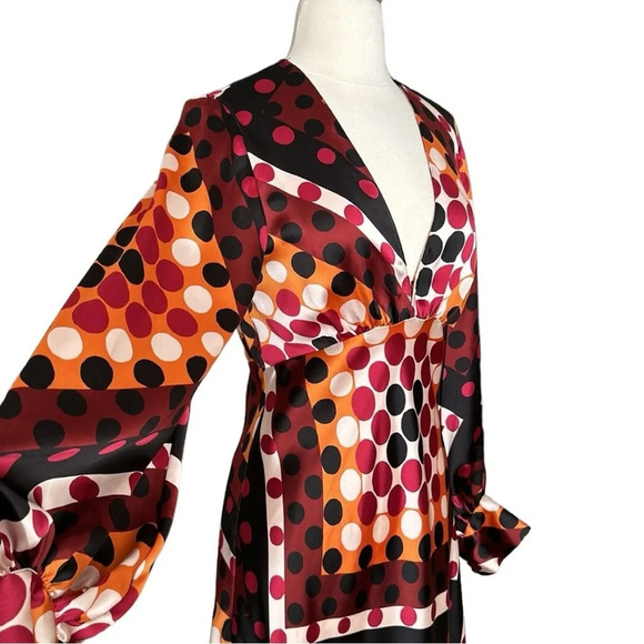 ZARA Retro 70s MIDI Dress Satin Effect Polka Dot Earth Tones, Size Small NWT - Picture 6 of 16